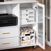 SoBuy ASK09-W Caisson de Bureau à roulettes, Support Imprimante Roulant, Organiseur Bureau, Meuble de Rangement Bureau, Caisson de Rangement avec 2 Tiroirs, 1 Porte Vitrée – 75 x 40 x 76 cm, Blanc