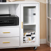 SoBuy ASK09-W Caisson de Bureau à roulettes, Support Imprimante Roulant, Organiseur Bureau, Meuble de Rangement Bureau, Caisson de Rangement avec 2 Tiroirs, 1 Porte Vitrée – 75 x 40 x 76 cm, Blanc