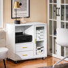 SoBuy ASK09-W Caisson de Bureau à roulettes, Support Imprimante Roulant, Organiseur Bureau, Meuble de Rangement Bureau, Caisson de Rangement avec 2 Tiroirs, 1 Porte Vitrée – 75 x 40 x 76 cm, Blanc