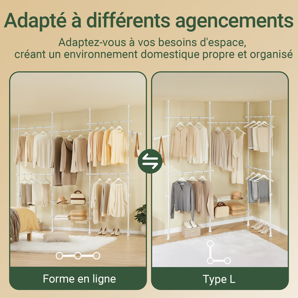 SoBuy KLS04-II-W Portant à vêtements télescopique solide - Penderie ouverte réglable avec tringles et étagères, Porte manteau pour chambre/dressing, Blanc