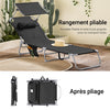 SoBuy OGS48-SCH Transat Jardin Extérieur Pliable Bain de Soleil avec Oreiller Chaise Longue Relax avec Pare-Soleil et Poche Latérale Mobilier de Jardin pour Terrasse Plage Piscine Noir 155x56x81cm