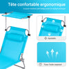SoBuy OGS48-B Transat Jardin Extérieur Pliable Bain de Soleil avec Oreiller Chaise Longue Relax avec Pare-Soleil et Poche Latérale Mobilier de Jardin pour Terrasse Plage Piscine Bleu ciel 155x56x81cm