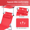 SoBuy OGS48-R Transat Jardin Extérieur Pliable Bain de Soleil avec Oreiller Chaise Longue Relax avec Pare-Soleil et Poche Latérale Mobilier de Jardin pour Terrasse Plage Piscine Rouge 155x56x81cm