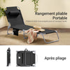 SoBuy OGS35-SCH Transat Jardin Extérieur Pliable Bain de Soleil avec Oreiller Chaise Longue Relax avec Poche Latérale Confortable Mobilier de Jardin pour Terrasse Plage Piscine Noir 155x56x81cm