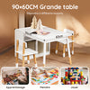 SoBuy KMB113-W Ensemble Table Enfant avec 2 Chaises, Table de Dessin, Bureau Enfant avec 1 Compartiment et 2 Boîtes de Rangement, Étudier et Jouer, Blanc