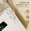SoBuy FBT115-E-W Table de Chevet avec Prise Intégrée 4-en-1 – 2 Prises, USB, Type-C, 2 Tiroirs, Poignées Dorées, Blanc