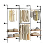 SoBuy KLS19-SCH Portant à Vêtements Mural 265cm, 4 Tringles et 4 Étagères MDF, Charge 120 kg, Fixation Murale et Sol – 265x48x220 cm, Industriel Noir