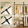 SoBuy KLS19-SCH Portant à Vêtements Mural 265cm, 4 Tringles et 4 Étagères MDF, Charge 120 kg, Fixation Murale et Sol – 265x48x220 cm, Industriel Noir
