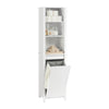 SoBuy BZR102-W Meuble Colonne de Salle de Bain avec Panier Linge, Armoire Haute en Bois, Placard de Rangement Étroit avec 3 Étagères et 1 Sac à Linge Amovible, Blanc, 45 x 35 x 171 cm