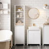 SoBuy BZR102-W Meuble Colonne de Salle de Bain avec Panier Linge, Armoire Haute en Bois, Placard de Rangement Étroit avec 3 Étagères et 1 Sac à Linge Amovible, Blanc, 45 x 35 x 171 cm