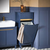 SoBuy BZR114-B Meuble Bleu Salle de Bain Style Bord de Mer – Panier à Linge Rabattable, Pieds Bois