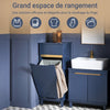 SoBuy BZR114-B Meuble Bleu Salle de Bain Style Bord de Mer – Panier à Linge Rabattable, Pieds Bois
