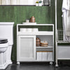 SoBuy BZR119-W Armoire WC Toilettes Compact Roulante Salle de Bain Étroit sur roulettes, Support Papier Toilette