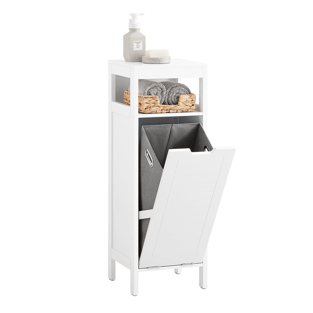 SoBuy BZR122-W Meuble de Salle de Bain avec Panier à Linge – Armoire de Salle de Bain Compacte avec Sac Abattant – Meuble de