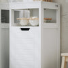SoBuy BZR122-W Meuble de Salle de Bain avec Panier à Linge – Armoire de Salle de Bain Compacte avec Sac Abattant – Meuble de Rangement Gain de Place en Bois, Blanc, 30 x 90 x 30 cm