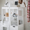 SoBuy BZR123-W Meuble Salle de Bain avec Panier à Linge Colonne Salle de Bain Rangement 145cm Meuble Rangement avec 2 Étagères Ouvertes et Panier à Linge Amovible Colonne Blanche pour Petits Espaces