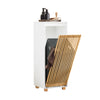 SoBuy BZR126-W Meuble de Salle de Bain avec Panier à Linge – Armoire à Linge, Gain de Place – Meuble de Rangement en Bois, pour Salle de Bain, WC invités, Porte en Bambou, 32x33x85 cm