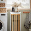 SoBuy BZR126-W Meuble de Salle de Bain avec Panier à Linge – Armoire à Linge, Gain de Place – Meuble de Rangement en Bois, pour Salle de Bain, WC invités, Porte en Bambou, 32x33x85 cm