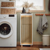 SoBuy BZR126-W Meuble de Salle de Bain avec Panier à Linge – Armoire à Linge, Gain de Place – Meuble de Rangement en Bois, pour Salle de Bain, WC invités, Porte en Bambou, 32x33x85 cm