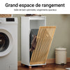 SoBuy BZR126-W Meuble de Salle de Bain avec Panier à Linge – Armoire à Linge, Gain de Place – Meuble de Rangement en Bois, pour Salle de Bain, WC invités, Porte en Bambou, 32x33x85 cm