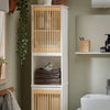 SoBuy BZR127-W Meuble Colonne Salle de Bain Rangement – Étagère Armoire Salle de Bain Haute avec Portes en Bambou, Meuble WC ou Toilette Gain de Place, Blanc-Naturel, 33x165x33cm