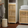 SoBuy BZR127-W Meuble Colonne Salle de Bain Rangement – Étagère Armoire Salle de Bain Haute avec Portes en Bambou, Meuble WC ou Toilette Gain de Place, Blanc-Naturel, 33x165x33cm