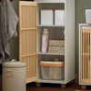 SoBuy BZR127-W Meuble Colonne Salle de Bain Rangement – Étagère Armoire Salle de Bain Haute avec Portes en Bambou, Meuble WC ou Toilette Gain de Place, Blanc-Naturel, 33x165x33cm