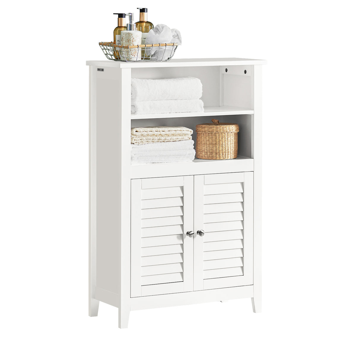 SoBuy BZR13-W Armoire de Salle de Bain – 26 cm de Profondeur, Étagères Ouvertes et Compartiment Fermé, Blanc