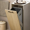 SoBuy BZR132-NG Meuble salle de bain avec panier à linge rabattable Armoire de salle de bain étroite avec pieds en métal & panier à linge amovible – Meuble buanderie en bois, Gris Naturel 31,5x86x30cm