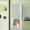 SoBuy BZR137-GR Colonne Salle de Bain étroite avec Sac à Linge Meuble de Salle de Bain Haut avec étagère, Armoire de Rangement Gain de Place pour WC Blanc et Vert 167x31x30cm