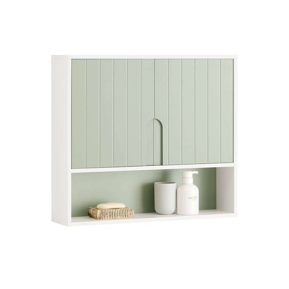 SoBuy BZR140-GR Armoire Murale Salle de Bain Vert et Blanc 60 cm avec 2 Portes, Étagères Réglables et Compartiment Ouvert – M