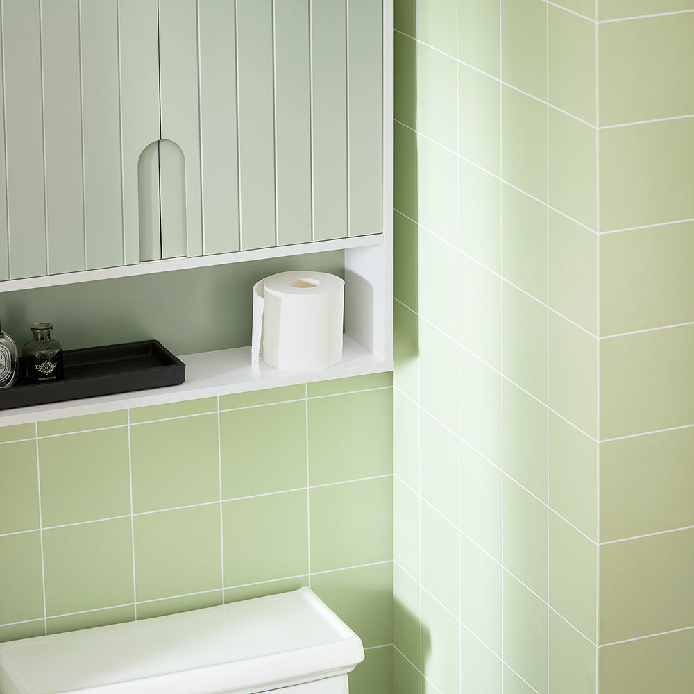SoBuy BZR140-GR Armoire Murale de Salle de Bain – 60 × 15 × 54 cm, 2 Portes et Niche Ouverte, Vert et Blanc