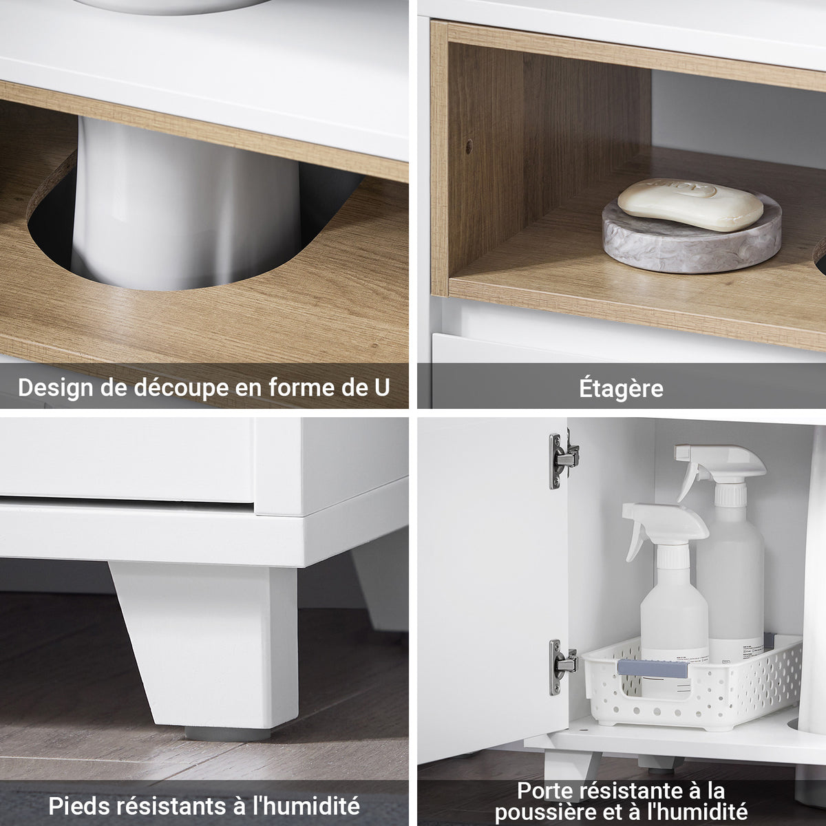 SoBuy BZR148-W Meuble Sous Lavabo de Salle de Bain, Meuble Sous Vasque à 2 Portes
