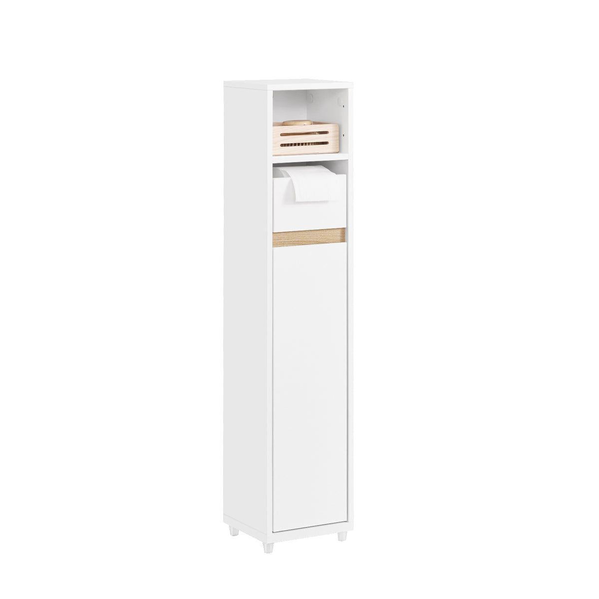 SoBuy BZR151-W Meuble de Salle de Bain pour Espaces Étroits - Armoire Meuble de Rangement Compact avec Étagère Réglable et Ti
