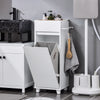 SoBuy BZR159-W Armoire à Linge Meuble Bas avec 4 Petits Compartiments Ouverts et 1 Panier à Linge Amovible