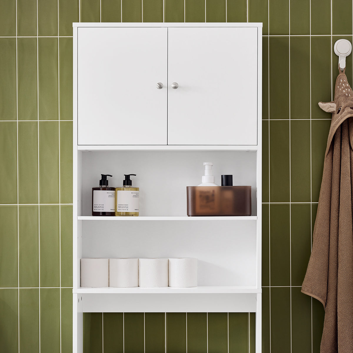 SoBuy BZR165-W Colonne Salle de Bain avec 3 Niveaux, pour Salle de Bain et WC, Rangement Optimisé, Design Fonctionnel, Usage Quotidien – L65×P20×H182 cm, Blanc