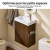 SoBuy BZR196-BR Meuble Sous Vasque Suspendu Bois Foncé avec Lavabo Céramique, Porte Soft-Close Sans Poignée, Étagère, 15kg – 40x22x56 cm