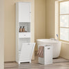 SoBuy BZR216-W Colonne de Salle de Bain avec Panier à Linge 45 L, Tiroir, Étagère Réglable et Porte Réversible – Charge 34 kg – 40×38×180 cm, Blanc