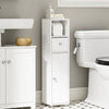 SoBuy BZR219-W Bathroom Cabinet 20 x 20 cm Narrow Toilet Cabinet with Roll Holder and Reversible Door, Compact Toilet Storage with Drawer and Adjustable Shelf