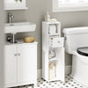 SoBuy BZR219-W Bathroom Cabinet 20 x 20 cm Narrow Toilet Cabinet with Roll Holder and Reversible Door, Compact Toilet Storage with Drawer and Adjustable Shelf