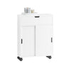 SoBuy BZR31-W Armoire de Salle de Bain Étroit avec roulettes – Meuble de Salle de Bain avec Portes Coulissantes – Polyvalente Armoire de Côté pour Petits Espaces, 52 x 68 x 17 cm, Blanc