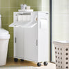 SoBuy BZR31-W Armoire de Salle de Bain Étroit avec roulettes – Meuble de Salle de Bain avec Portes Coulissantes – Polyvalente Armoire de Côté pour Petits Espaces, 52 x 68 x 17 cm, Blanc