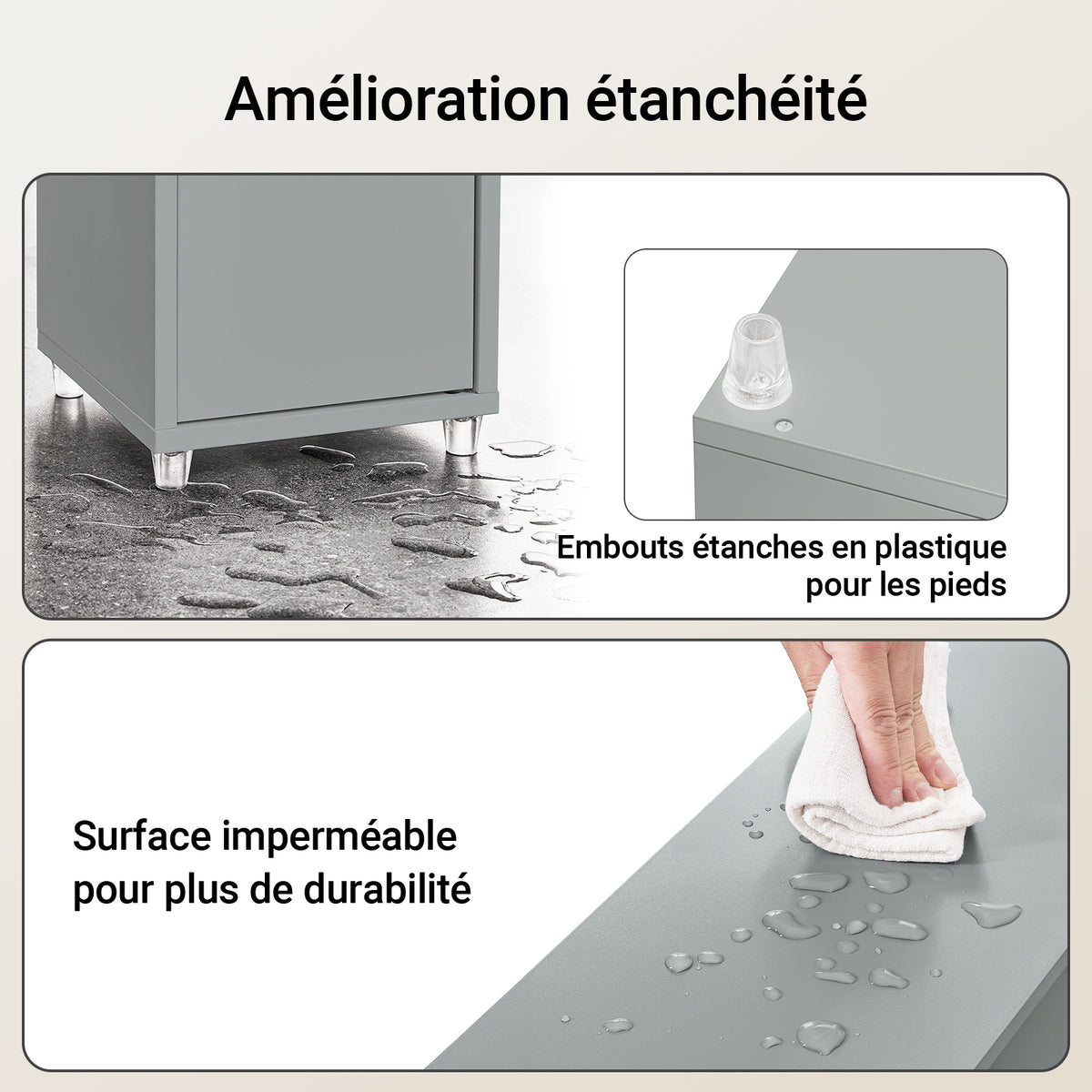 SoBuy BZR34-II-HG Colonne Salle de Bain Ultra-Étroite 20×20×180 cm – Tiroir Central, Étagères Réglables, Gris