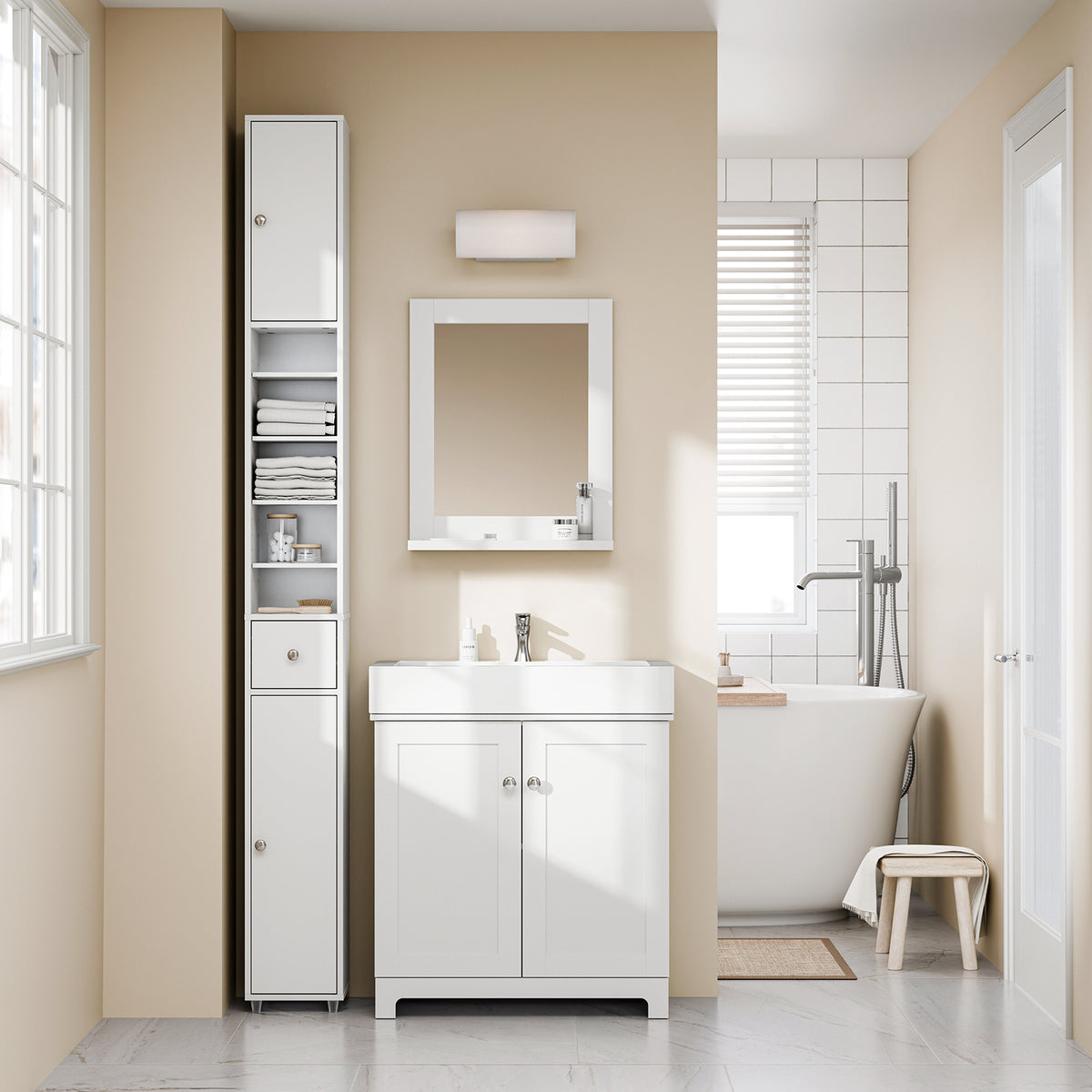 SoBuy BZR34-II-W Colonne Salle de Bain Étroite 20 cm – Rangement Gain de Place Blanc