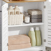 SoBuy BZR41-W Meuble de Salle de Bain Gain de Place avec Portes à Persienne, Étagères Réglables en MDF, 60x30x82 cm, Meuble de Rangement Armoire Multifonction et Compact