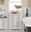 SoBuy BZR41-W Meuble de Salle de Bain Gain de Place avec Portes à Persienne, Étagères Réglables en MDF, 60x30x82 cm, Meuble de Rangement Armoire Multifonction et Compact