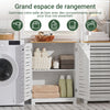 SoBuy BZR41-W Meuble de Salle de Bain Gain de Place avec Portes à Persienne, Étagères Réglables en MDF, 60x30x82 cm, Meuble de Rangement Armoire Multifonction et Compact