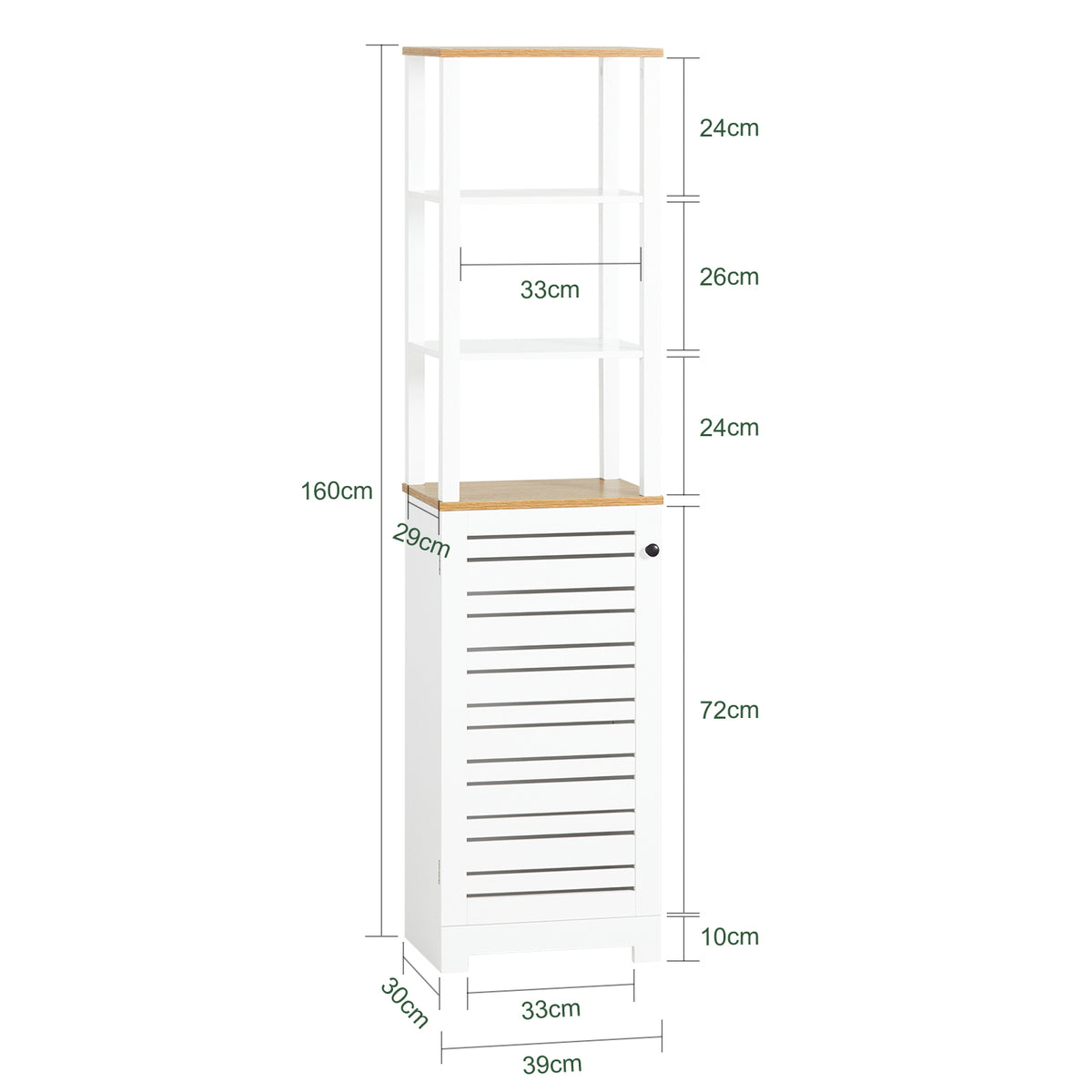 SoBuy BZR43-W Colonne Salle de Bain avec Porte à Lames, Gain de Place, pour Salle de Bain et WC, Rangement Optimisé, Compact – L40×P30×H160 cm, Bois, Blanc