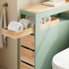 SoBuy BZR54-II-GR Meuble Salle de Bain à Roulettes Vert et Hévéa, 3 Tiroirs et Niche Ouverte, Slim 23cm, 40kg – 65x23x82 cm