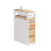 Prévente SoBuy BZR54-III-WN Meuble Salle de Bain à Roulettes Blanc et Bois Naturel, 3 Tiroirs et Niche Ouverte, Slim 23cm, 40kg – 65x23x82 cm